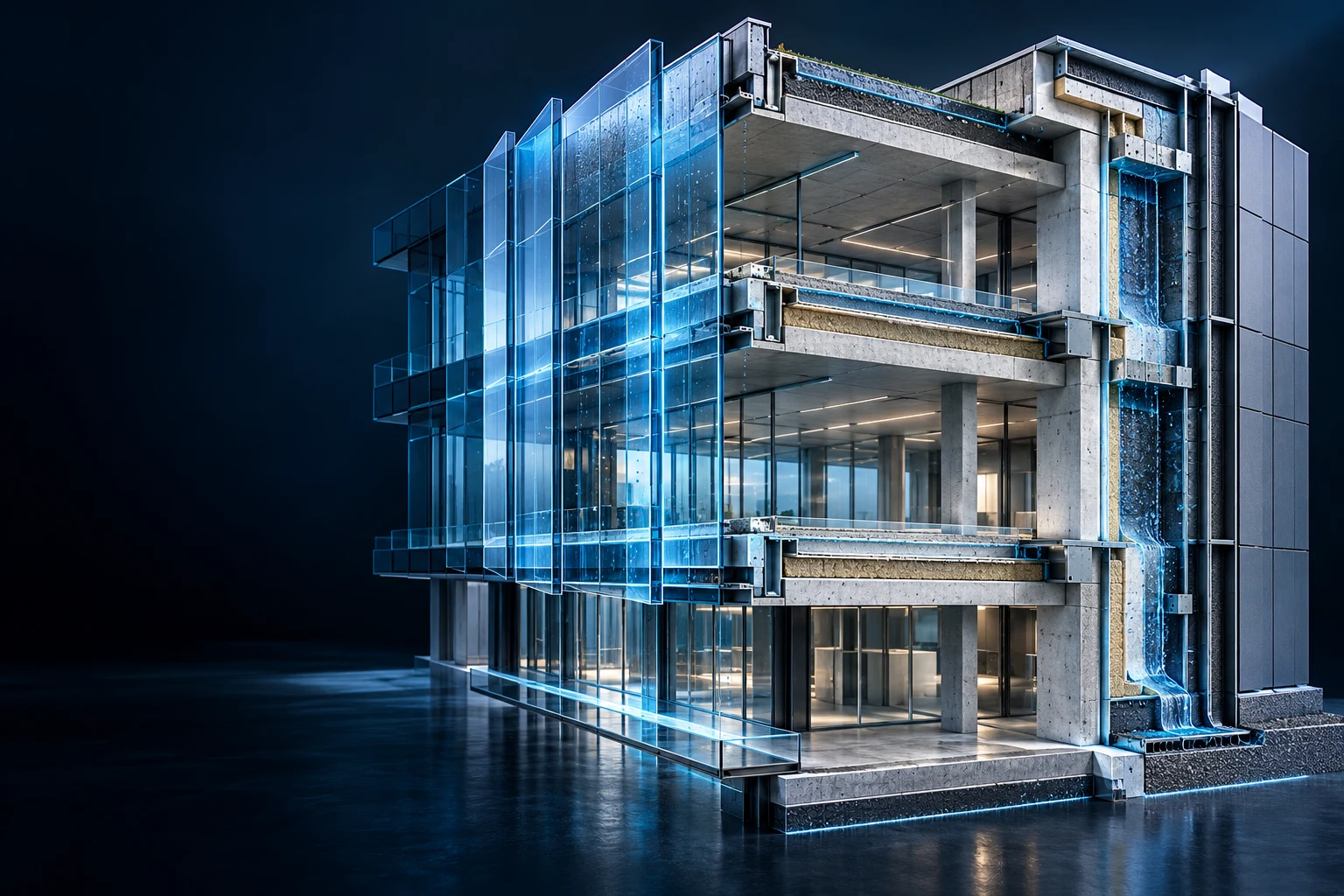 Conceptual architectural cutaway showing the layers and structure of a building