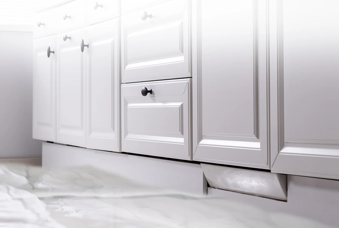 Brochure illustration of a water-damaged kitchen